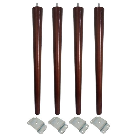Kit de 4 Pé Palito 75cm Imbuia Marrom Escuro + Chapinha Reta Metal