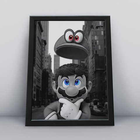 Quadro Decorativo Moldura Preta 30x40cm Mario World