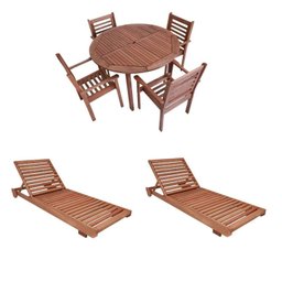 Conjunto Mesa Redonda 4 Cadeiras Empilháveis e 2 Espreguiçadeiras Madeira Maciça - 2
