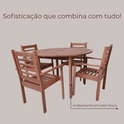Conjunto Mesa Redonda 4 Cadeiras Empilháveis e 2 Espreguiçadeiras Madeira Maciça - 11