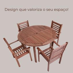 Conjunto Mesa Redonda 4 Cadeiras Empilháveis e 2 Espreguiçadeiras Madeira Maciça - 12