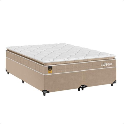 Cama Box Casal Bipartido + Colchão Life D33 Pillow Top 61x138x188cm - Bege - e-Shop Casa