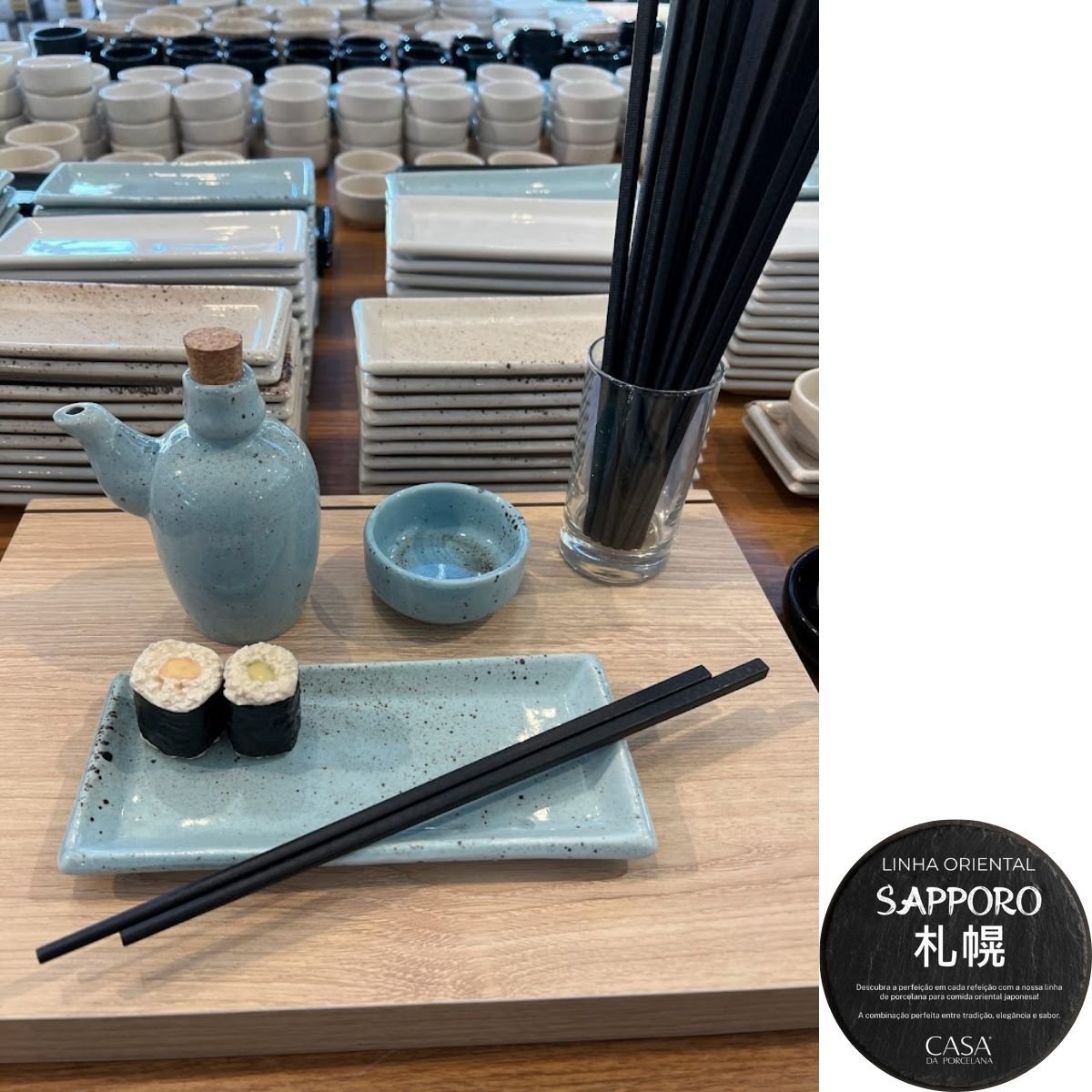 Jarra porta shoyu Japonesa Azul Porcelana Sushi Oriental Prattos - 4