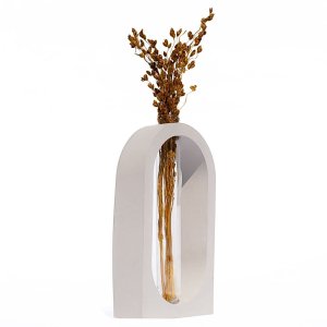 Vaso Decorativo Solitário Janela 16,5cm Artesanal em Cimento - Cinza