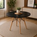 Ver imagem 1 de Mesa de Jantar Eiffel Redonda 120cm Preta com Pés de Madeira – Design Moderno