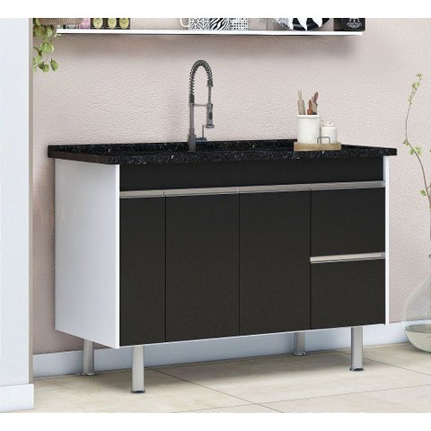 Gabinete Cozinha Mdp 1,44m Elegance com 5 Pés Pré-montado:preto