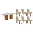 Ver imagem 1 de Conjunto: Mesa Sala Jantar Maldivas C/ Tampo Madeirado C/ Vidro Canto Curvo 180x90cm e 6 Cadeiras