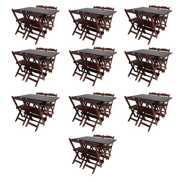 Kit com 10 Conjuntos de Jogo de Mesa 120x70 Com 4 Cadeiras Dobráveis - DG Móveis:Imbuia - 3