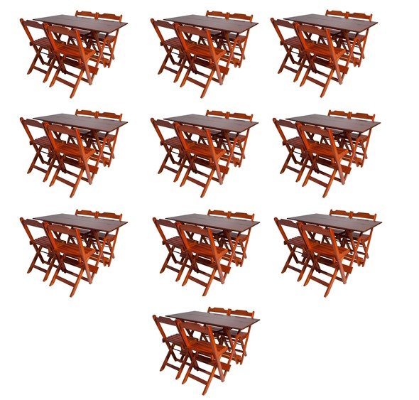 Kit com 10 Conjuntos de Jogo de Mesa 120x70 Com 4 Cadeiras Dobráveis - DG Móveis:Imbuia - 2