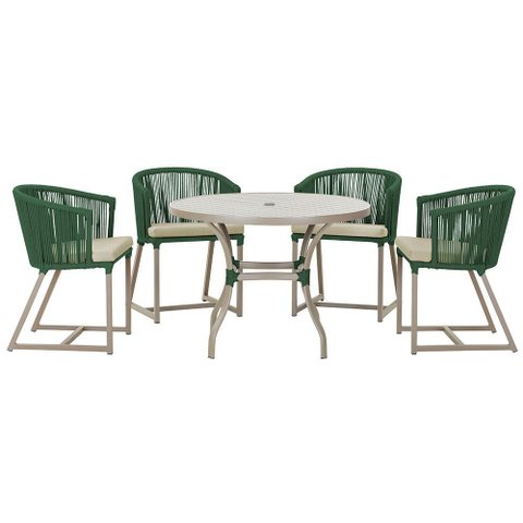 Mesa com 4 Cadeiras de Jantar Roma 100cm e Noronha em Aluminío Fendi Corda Nautica Estofado 7 Trama