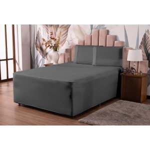 Jogo de Lençol Luva Casal Conjugada Veste Colchão e Box Malha 3 Peças:cinza