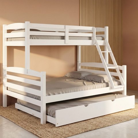 Cama Treliche Casal Solteiro Madeira Maciça Auxiliar Casal:Branco