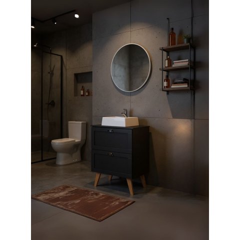Gabinete para Banheiro com Tampo Cuba e Espelho Redondo 60cm Retro Mdf Grafite Milano - On Móveis