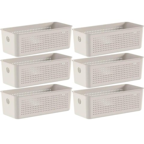 Kit 6 Cestos Organizadores Multiuso 4,2l Bege 26x12x13cm Flow Cestinho Retangular ou