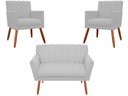 Ver imagem 1 de Kit Namoradeira + 2 Poltronas Decorativa Cecília Couro Branco Pés Madeira Ms Decor