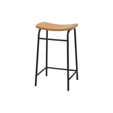 Banqueta Canoa Média Design Único Moderno Studio Metal Madeira Preto