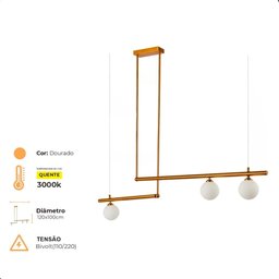 Luminária Pendente Slim Dourado 120cm Lumier Bivolt Soquete G9 - 8