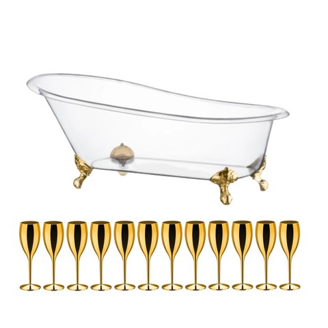 Kit Champanheira Festa Banheira King 12 Garrafas C/ 12 Taças:dourado Metalizado