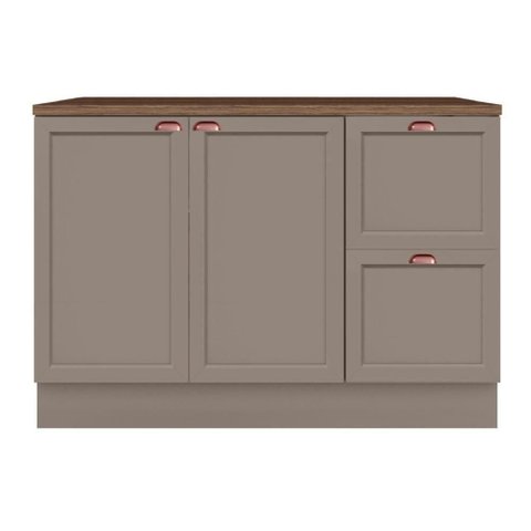 Balcão de Cozinha Unna 2 Portas e 2 Gavetas 120cm Gris com Tampo Mdp - Poliman Móveis Gris