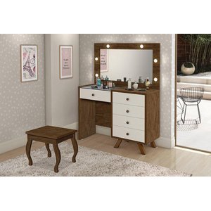 Penteadeira Camarim com Espelho e LED com Banqueta Luna Malbec / Off White - Luapa