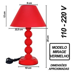 Abajur Quarto Sala Mirage Luminária Decoração Vermelho - 3