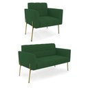 Ver imagem 1 de Sofá Namoradeira e Poltrona Base Pé de Ferro Dourado Elisa Veludo D03 - D'Rossi Cor Verde
