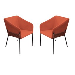 Kit 02 Poltronas Decorativa Jobim Pés de Ferro Preto Bouclé Terracota - Montanaris Decor - 1