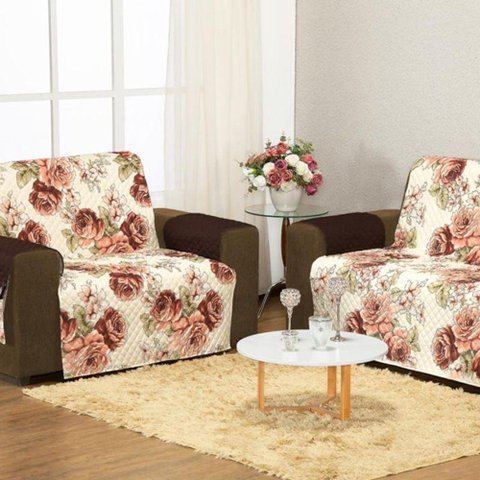 Protetor Capa de Sofa Aquarela Estampado 2 e 3 Lugares - Floral Marrom