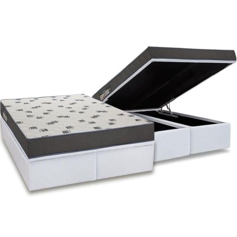 Conjunto Box Baú King Colchão Espuma Ortobom D33 Light Saúde + Base Crc Courano White 186x198