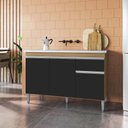 Ver imagem 2 de Balcão Gabinete para Cozinha Tatiane 120cm 3 Portas 1 Gaveta:amêndoa/preto