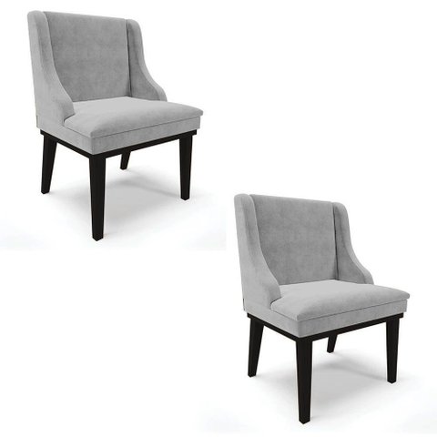 Kit 2 Cadeiras Estofadas para Sala de Jantar Base Fixa de Madeira Preto Lia Suede Cinza - Ibiza