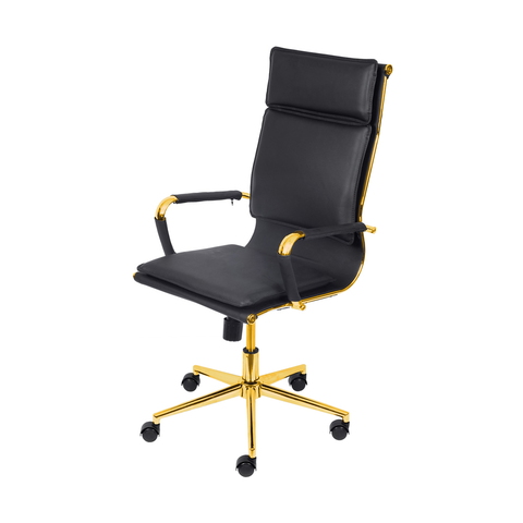 Cadeira de Escritório Giratoria Eames Soft Preta - Alta | Dourado Brilho