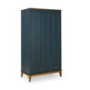 Ver imagem 1 de Guarda-roupa Rústico 3 Portas e 2 Gavetas - Madeira Maciça e Mdf Azul Petróleo