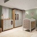 Ver imagem 1 de Quarto de Bebê Cômoda Berço 3EM1 Capitonê MDF Maya Provençal Yescasa