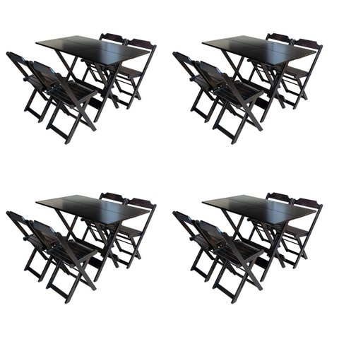 Kit 4 Jogos de Mesa com 4 Cadeiras de Madeira Dobrável 120x70 Ideal para Bar e Restaurante - Tabaco