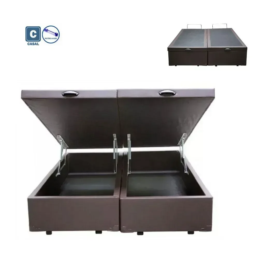 Cama Box Baú Casal Bipartido Sintético Marrom 38x138x188 Rr Colchões