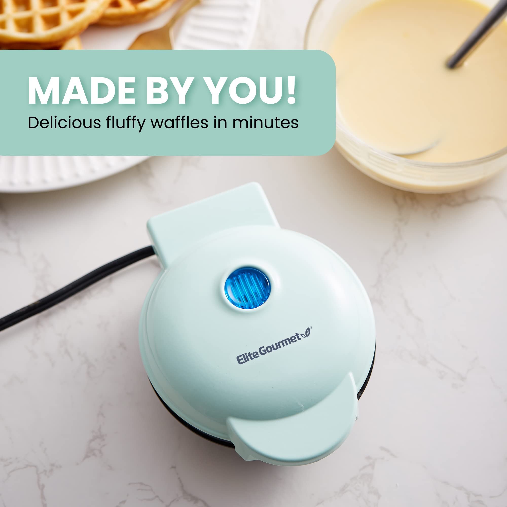 Elite Gourmet Ewm015m Máquina de Waffles Elétrica Mini 4.5" Menta - 5