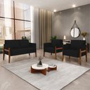 Ver imagem 2 de Kit 1 Sofá Namoradeira e 2 Poltronas Lana Linho Preto A79 Base de Madeira - D’Rossi