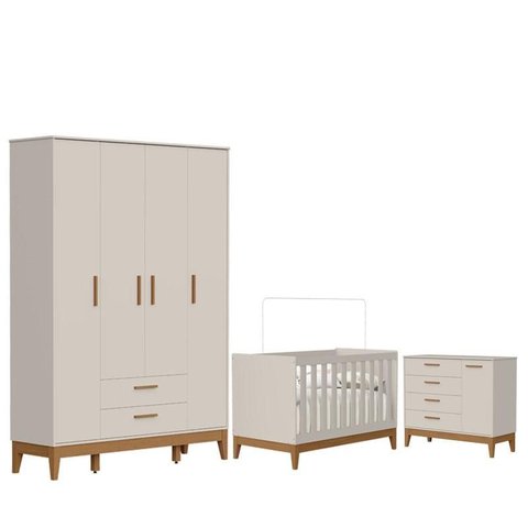 Quarto de Bebê Flip com Cômoda Sapateira Areia Acetinado - Reller