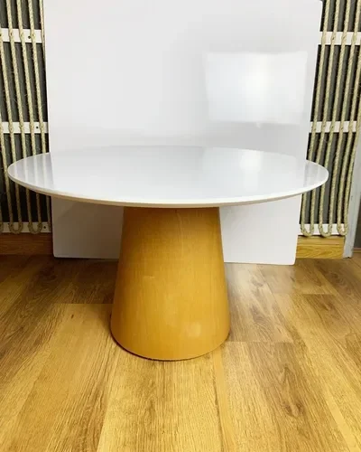 Mesa Cone Redonda 160cm Base Madeira Tampo Branco - 2