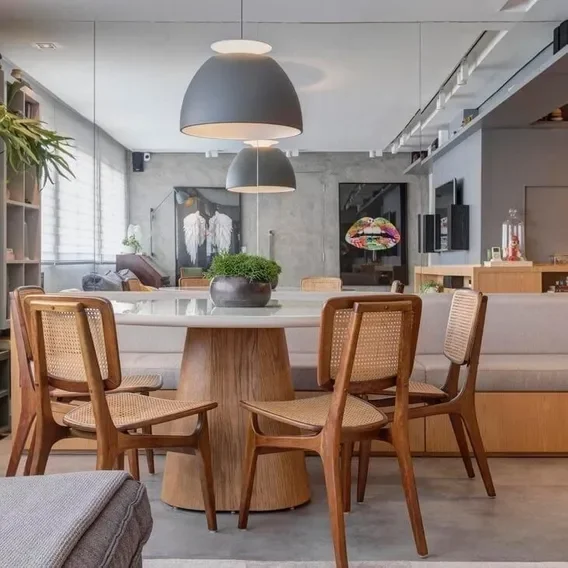 Mesa Cone Redonda 160cm Base Madeira Tampo Branco