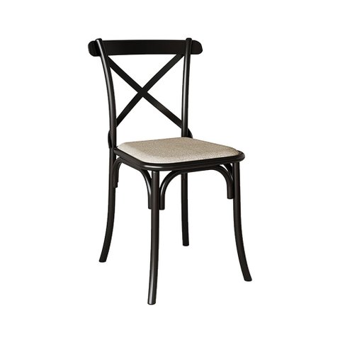 Cadeira Cross X em Aço para Sala Jantar Cozinha com Assento Corano Bege Design Confortável - Preta