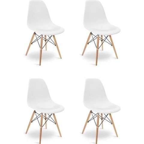 Mesa de Jantar Eiffel com 4 Cadeiras, Mdf, Branco, 90cm, Design Moderno, Pés em Madeira, para Sala D