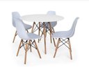 Ver imagem 1 de Mesa de Jantar Eiffel com 4 Cadeiras, MDF, Branco, 90cm, Design Moderno, Pés em Madeira, para Sala D
