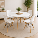Ver imagem 2 de Mesa de Jantar Eiffel com 4 Cadeiras, MDF, Branco, 90cm, Design Moderno, Pés em Madeira, para Sala D