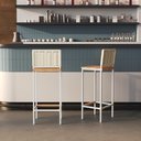 Ver imagem 4 de Conjunto 2 Banqueta Alta em Aço com Assento de Madeira Maciça Encosto de Junco Areia