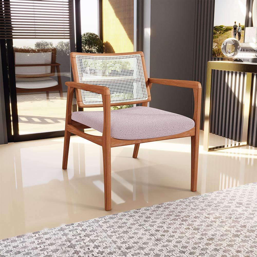 Kit 03 Poltronas Decorativa Sala Estar Madeira Tela Sintética Tropea L02 Bouclê Rosê - Lyam Decor - 2