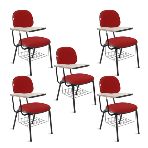 Cadeira Ágata Secretária Universitária Pé Palito Tecido Kit 5 Un: Vermelho