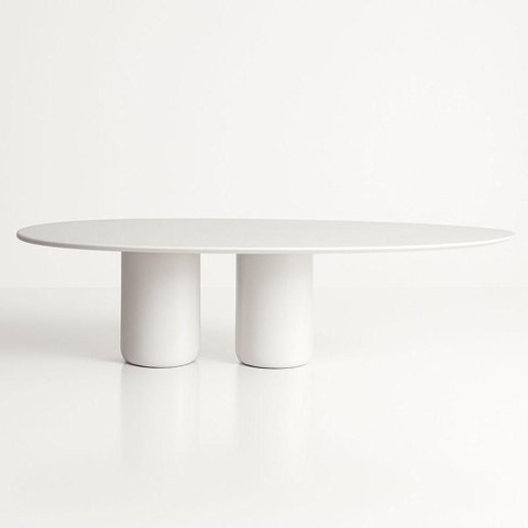Mesa de Jantar Oásis Orgânica Cilíndrica Laca Branca 120x80 Cm