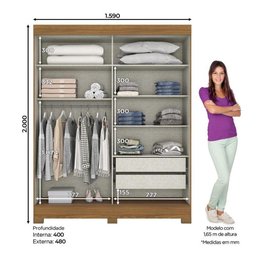 Guarda Roupa Solteiro B353 Nature Off White Cinza Flex - Briz Móveis - 3